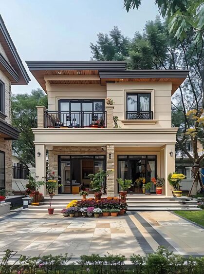 Stone effect exterior wall coating for a Central Asian construction project