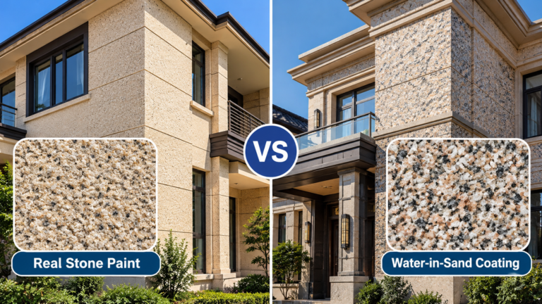 Real stone paint vs water-in-sand coating comparison for exterior walls